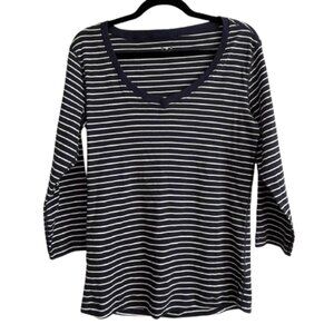 Three Dots V-Neck 3/4 Sleeve Navy Stripe Top – Size L – NWT